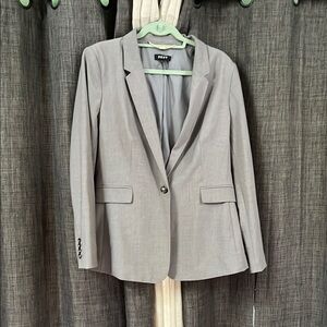 DKNY Gray Blazer with Notched Lapels and Structured Shoulders